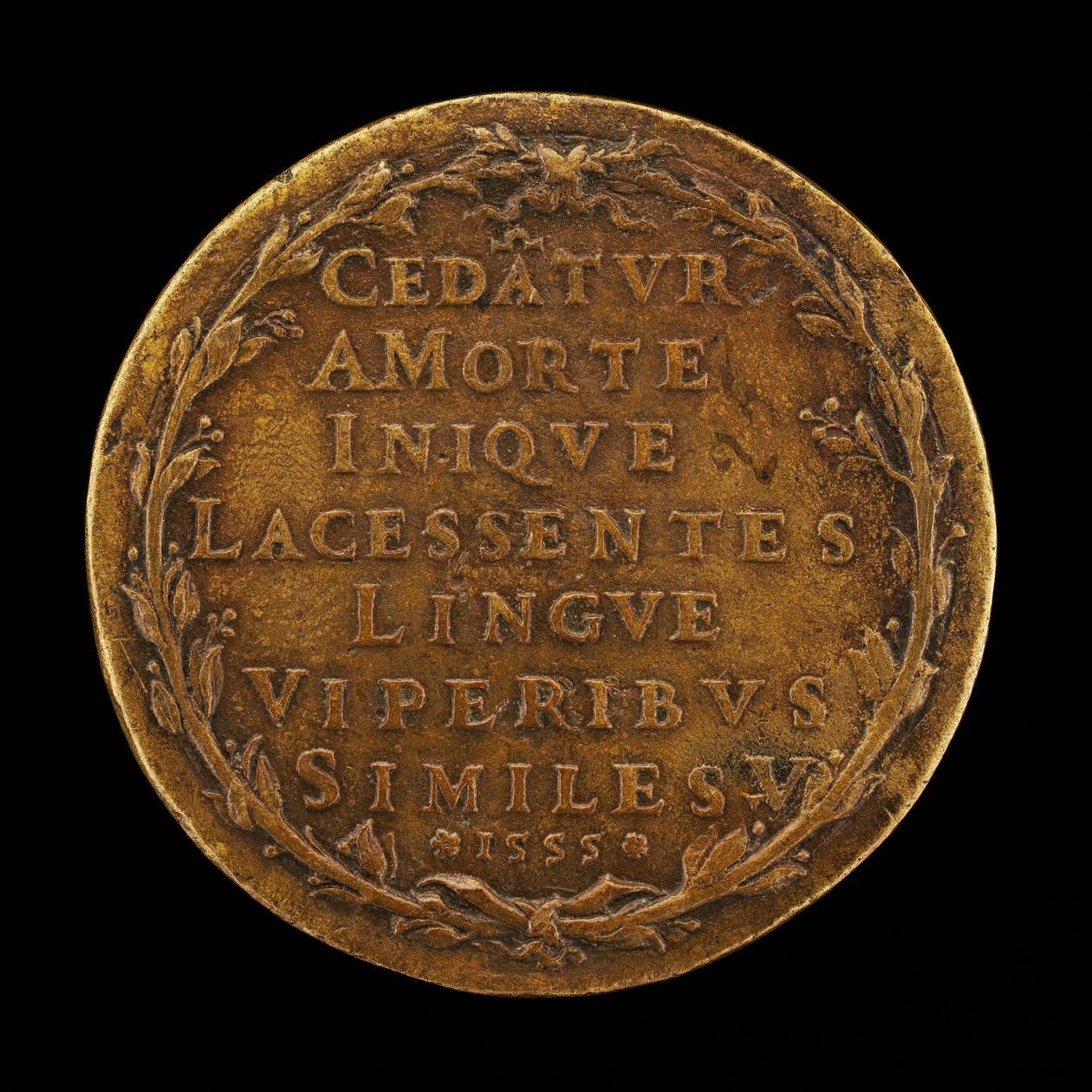 Indskrift i en laurbærkrans [omvendt], 1555. af Master I.A.V.F.