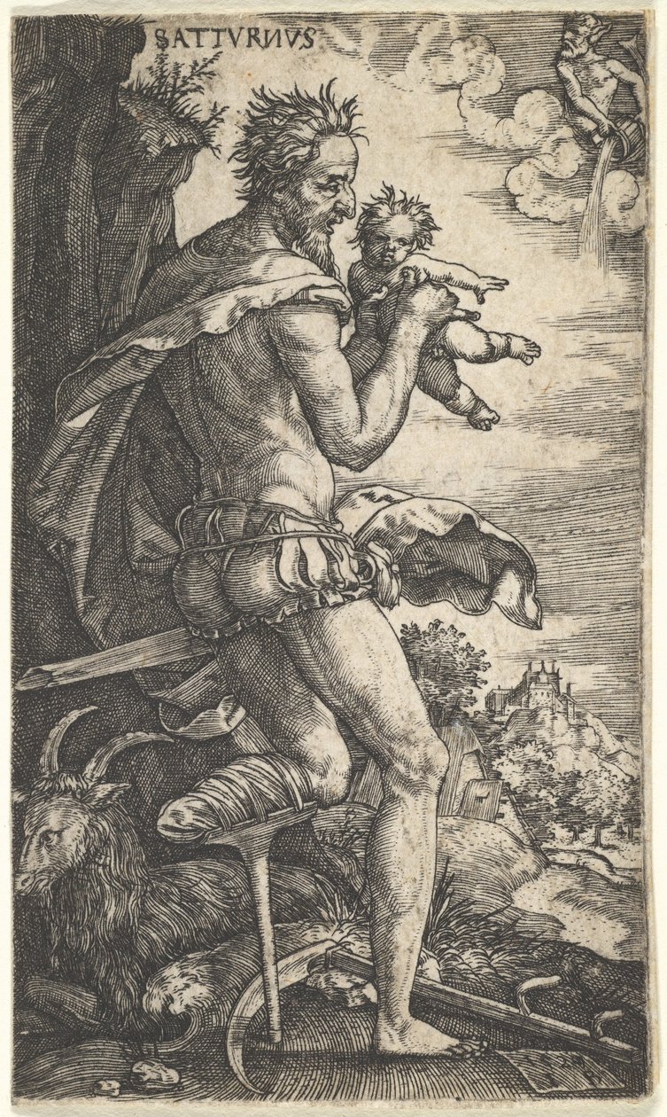 Saturn fra The Gods Who Preside Over the Planets, 1525. af Master I.B.
