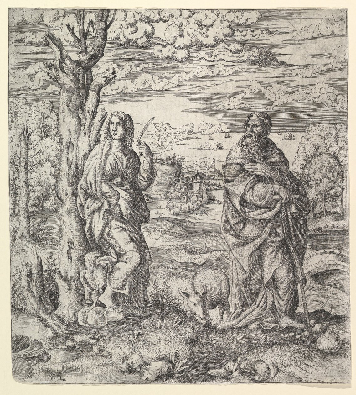 Sankt Johannes og Antonius i et landskab, ca. 1544-45. af Master IQV