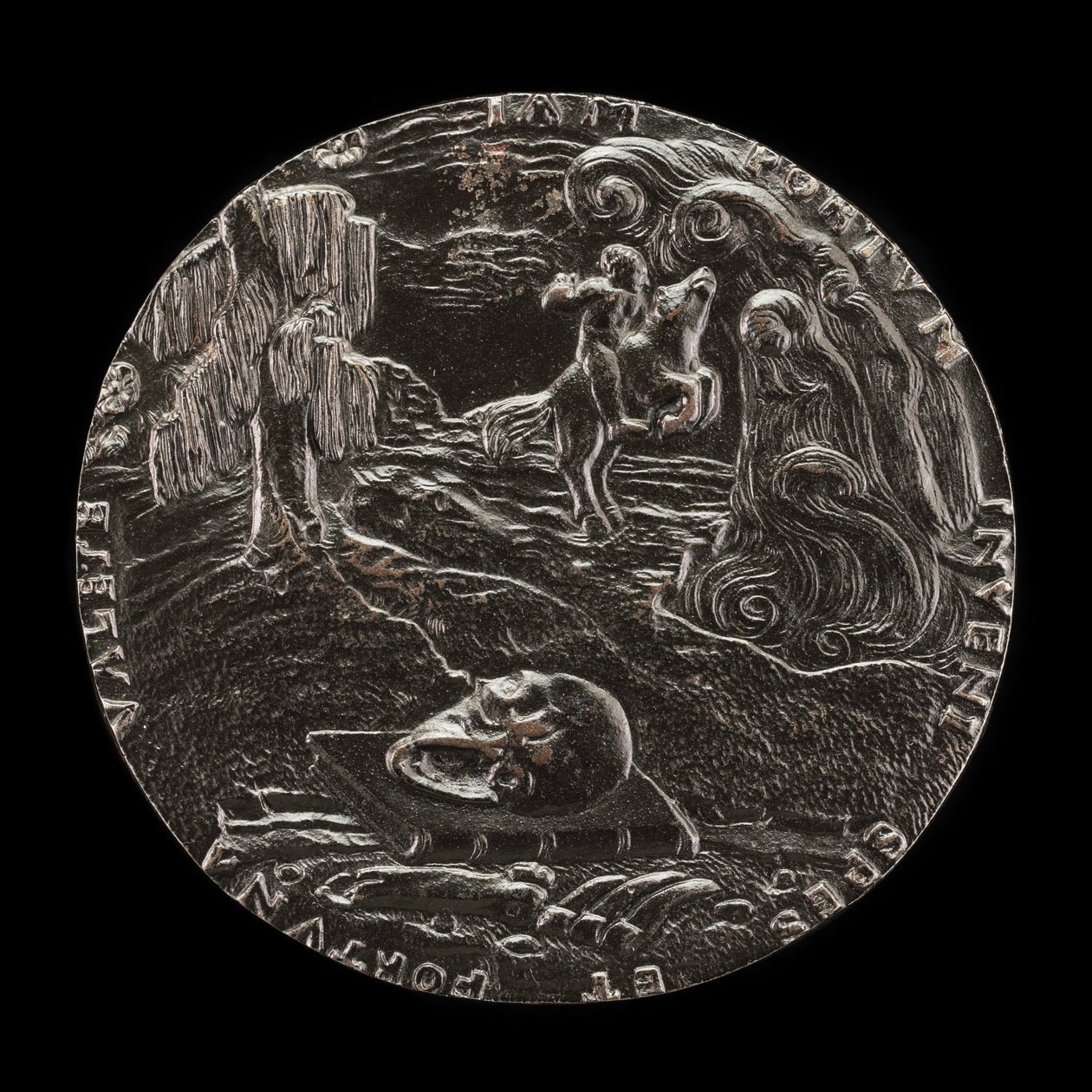 Bog, kranie, knogler og rytter i landskab [omvendt], 1526. af Master M.P.