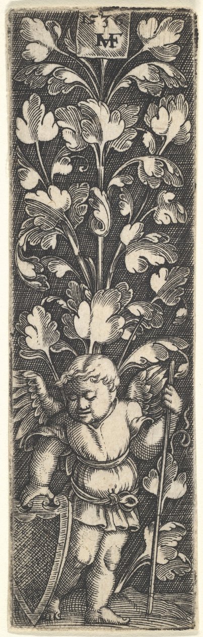 Ornament med et geni, der holder et skjold, 1536. af Master MVHF