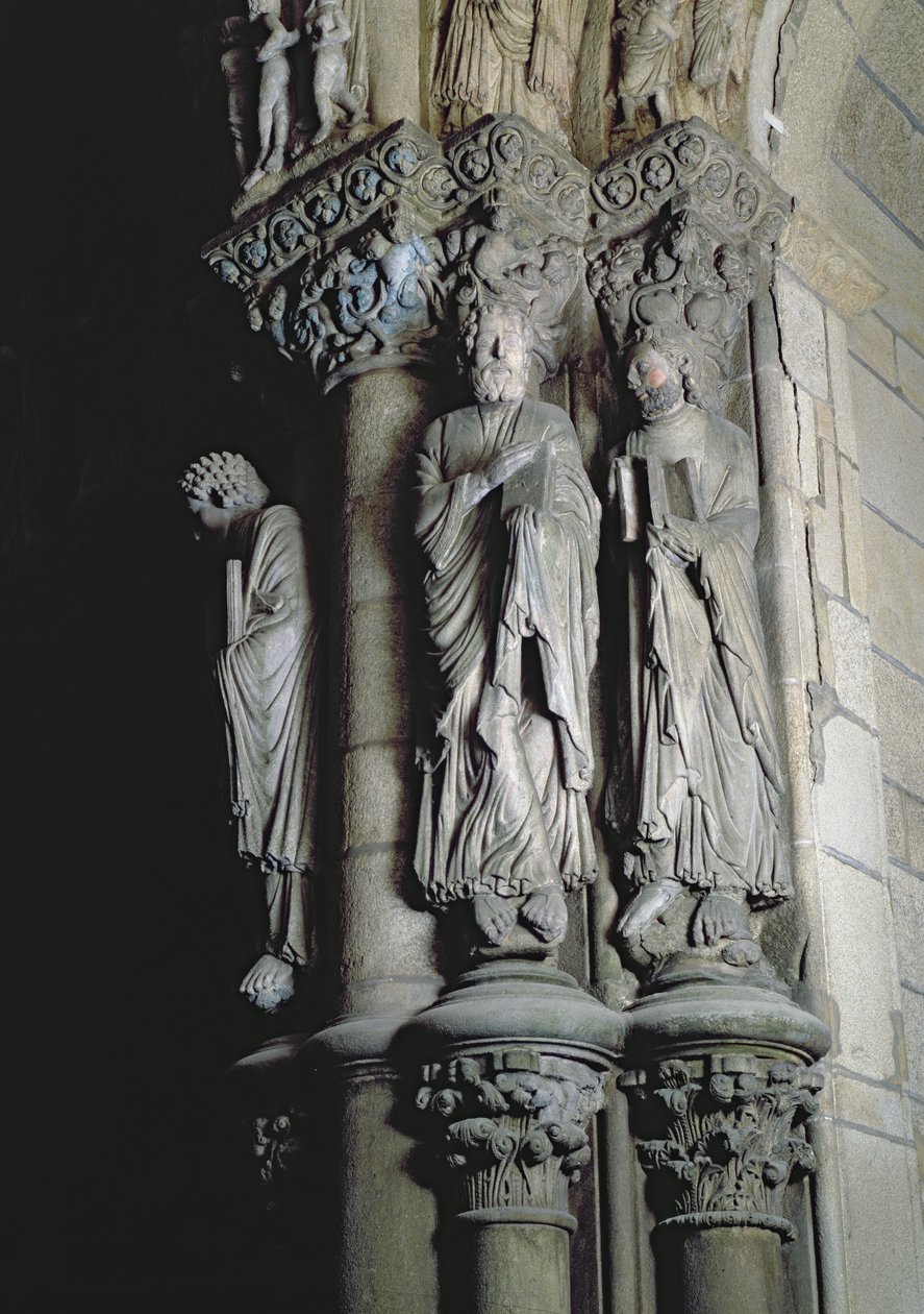Detalje af Portico de la Gloria forestillende St. Andrew sten af Master Mateo