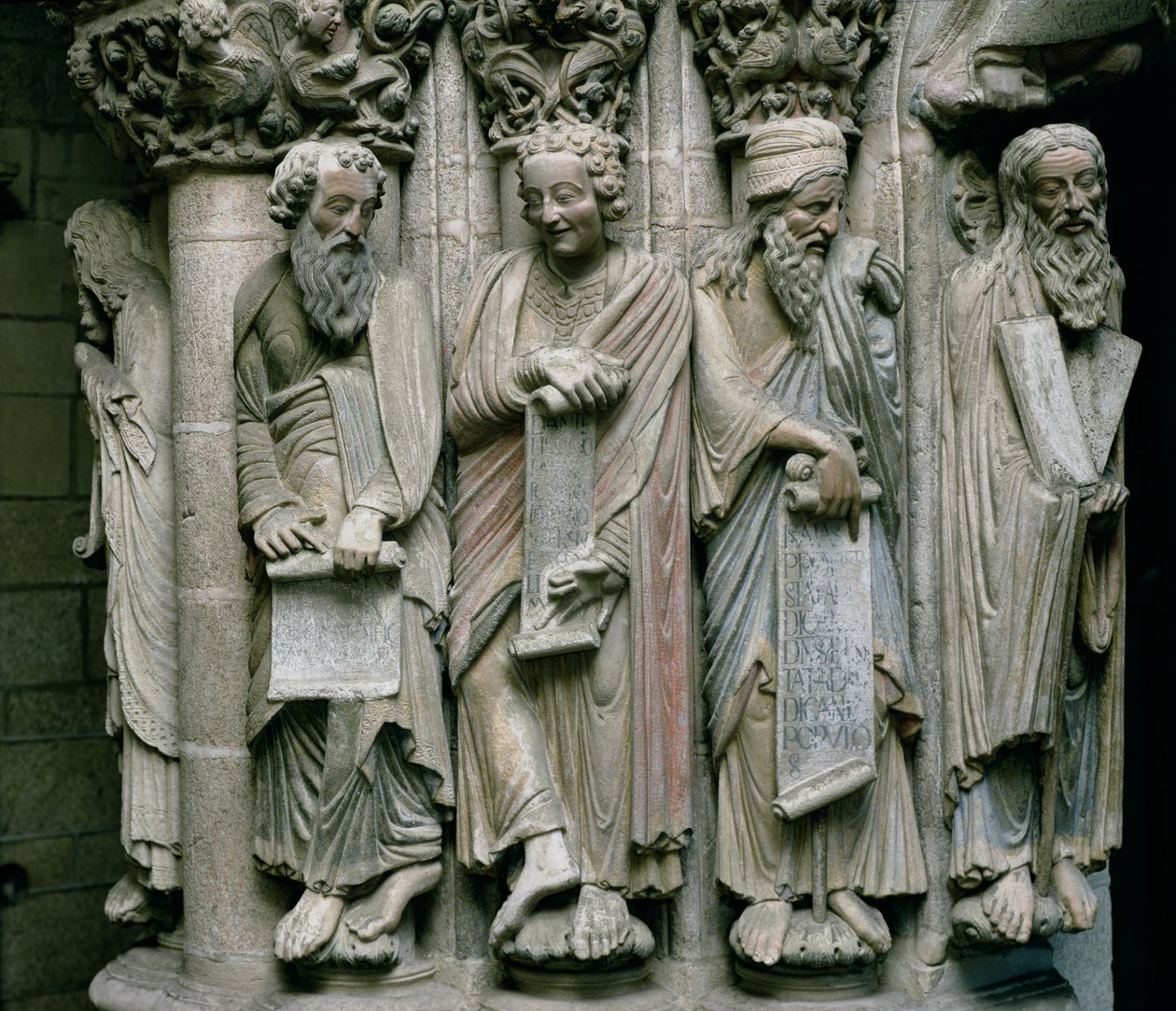Detalje af Portico de la Gloria med det Gamle Testamentes profetsten af Master Mateo