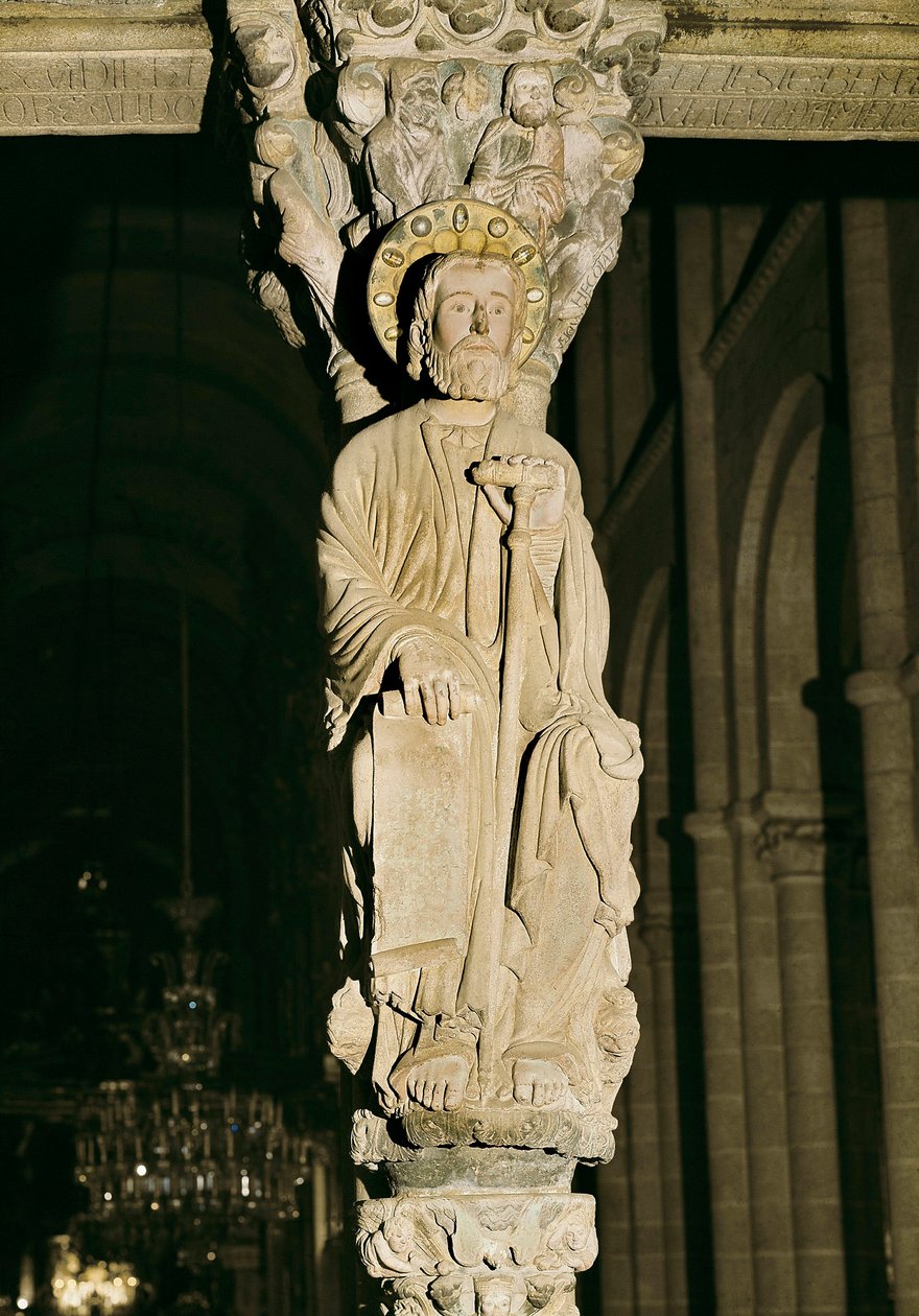Mullion med figur af Saint James, Portico of Glory, Cathedrale Santiago de Compostela af Master Mateo