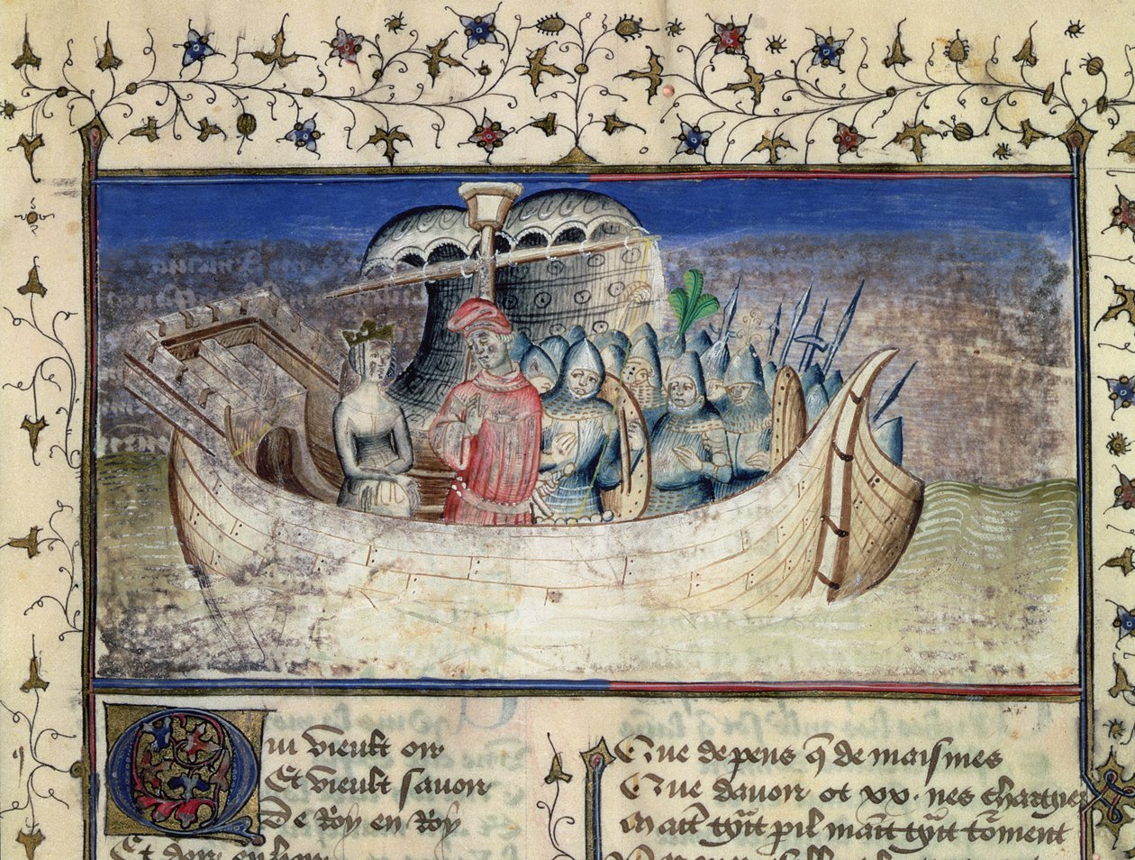 Den trojanske Brutus sejler til Storbritannien, fra The History of the Kings of Britain af Geoffrey af Monmouth (1100-54) af Master Wistace