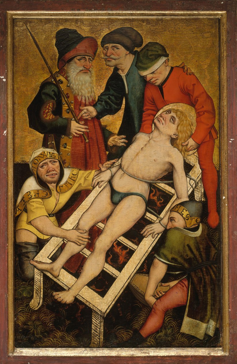 The Martyrdom of Saint Lawrence, omvendt Giving Drink to the Thirsty. af Master of Alkmaar