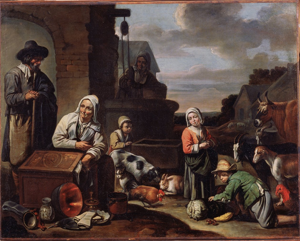 Bønder ved en brønd. Maleri af mesteren af ​​Beguines (midten af ​​1600-tallet). Olie på lærred, 94 x 119 cm, anden halvdel af 1600-tallet. Fransk kunst, barokkunst. Pushkin Museum of Fine Arts, Moskva. ©FineArtImage/Leemage af Master of Beguins