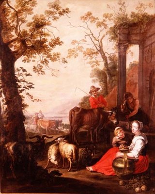 Bønder og kvæg af et klassisk grundlag af Master of Beguins
