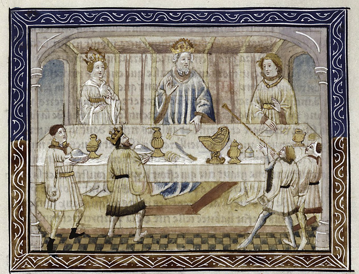 Cæsar Augustus, hans kone og søn ved bordet Fra: Jean Hayton, Blomst af historier fra Orientens land, ca. 1410 af Master of Berry Apocalypse