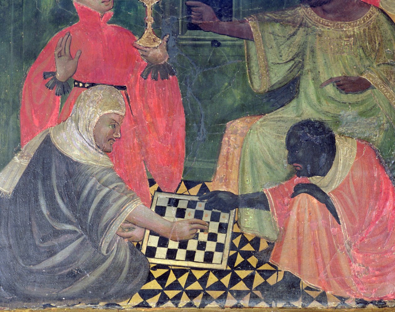 En maur og en kristen spiller skak, fra altertavlen af SS Nicholas, Claire og Anthony Abbot (tempera på panel) af Master of Castellitx