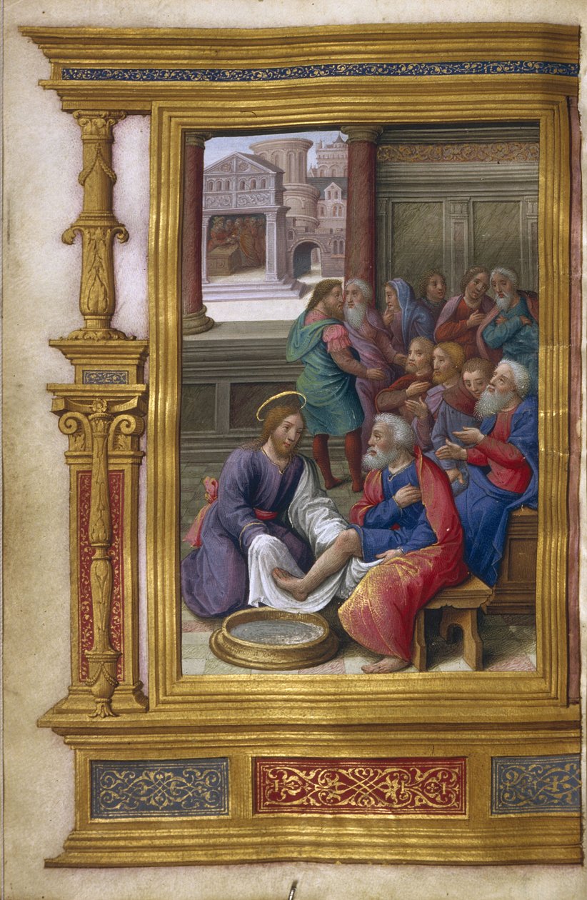 Kristus vasker apostlenes fødder, 1500-1550 af Master of Claude de France