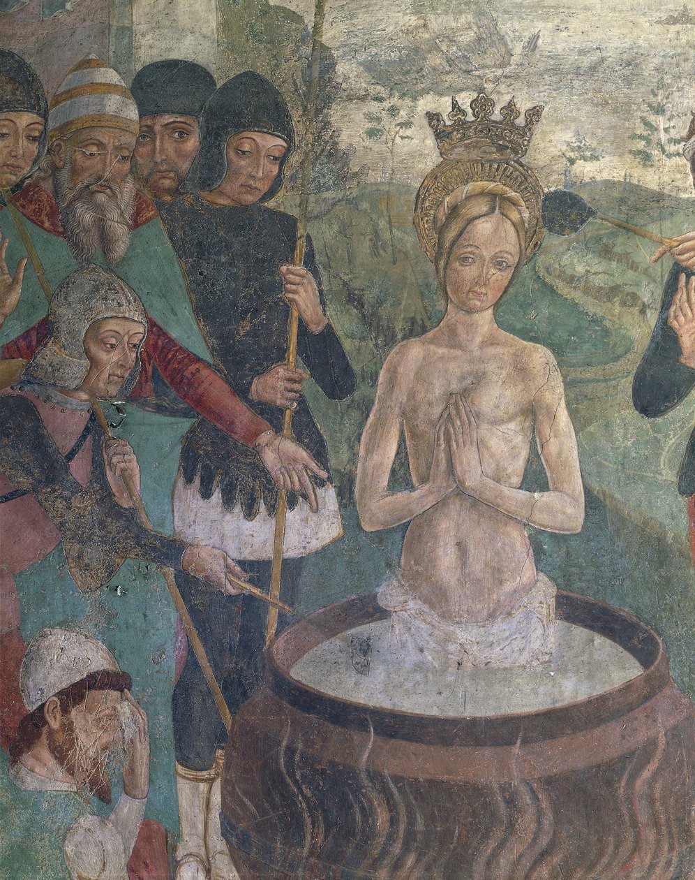 Italien, Piemonte-regionen, Alessandria-provinsen, Serralunga di Crea, Sacro Monte di Crea, Sanctuary of Santa Maria Assunta, Kapel af Skt. Margaret af Antiochia, Lidenskab for Skt. Margaret af Antiochia, detaljer af Master of Crea