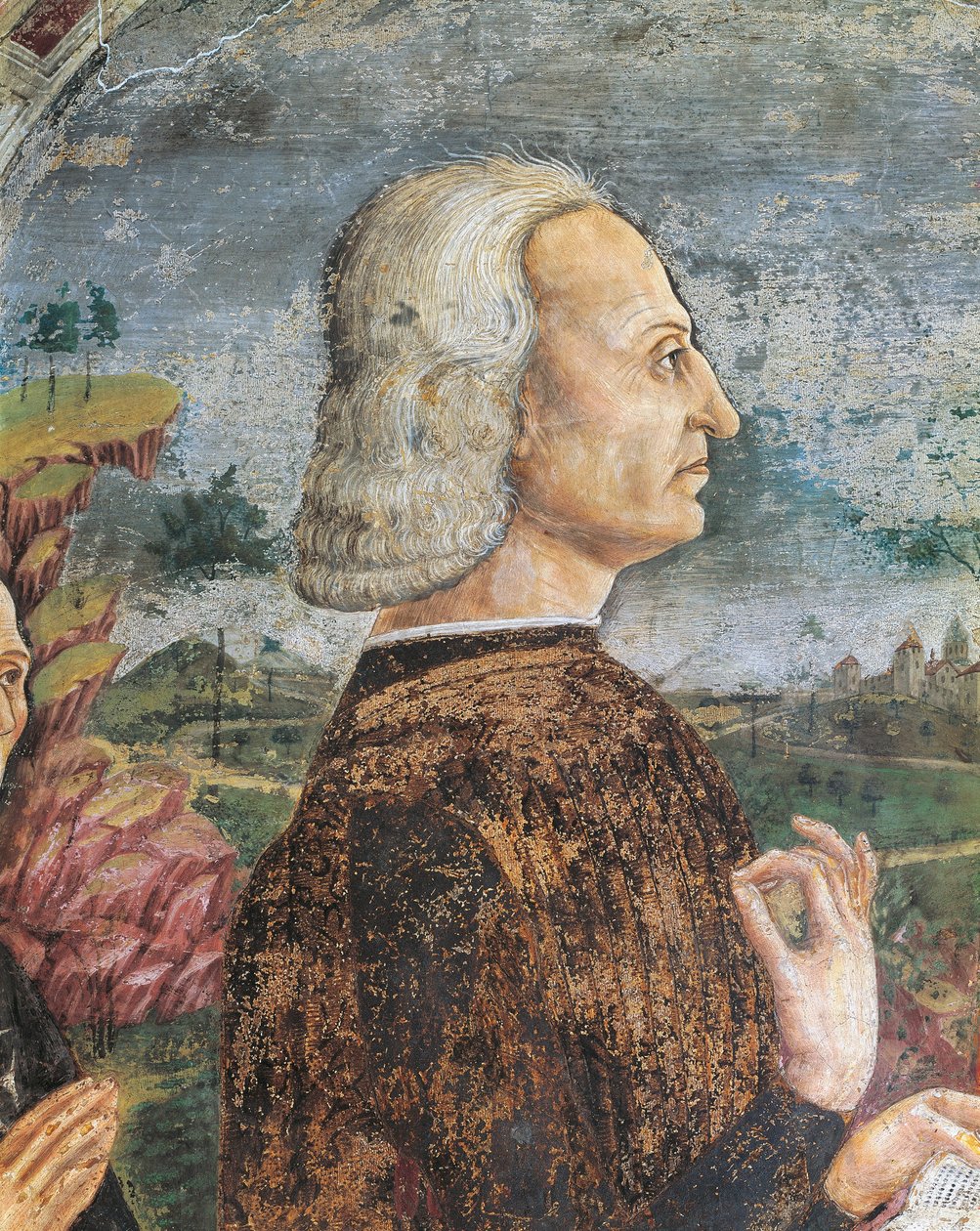 Italien, Piemonte-regionen, Alessandria-provinsen, Serralunga di Crea, Sacro Monte di Crea, Sanctuary of Santa Maria Assunta, St Margaret of Antiochas kapel Portræt af William VIII Palaeologus, Marquis of Monferrato, Fresco af Master of Crea