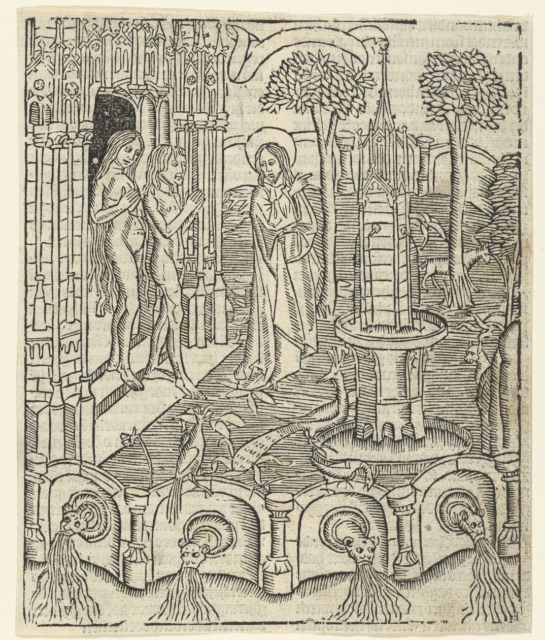 Gud viser Adam og Eva Paradiset af Master of Delft (attributed to)
