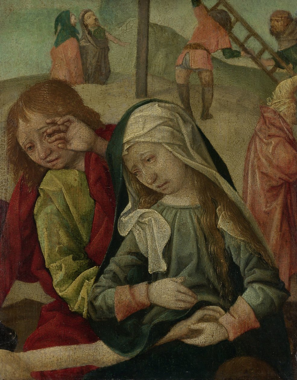 Jomfru og Sankt Johannes sørger over Kristi legeme, fragment af en Kristi klagesang af Master of Delft
