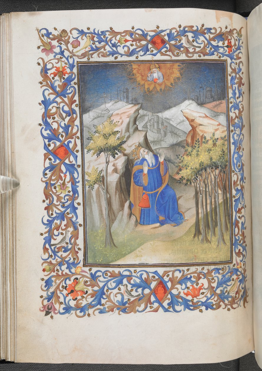 David ved bøn, Anjou Hours, Egerton 1070, f.44v (vellum) af Master of Egerton