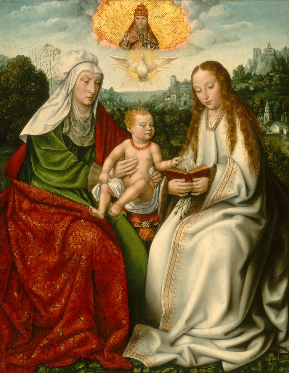 Hollandsk:  De H. Anna-te-Drieën Sankt Anna med Jomfru Maria og Jesusbarnet af Master of Frankfurt
