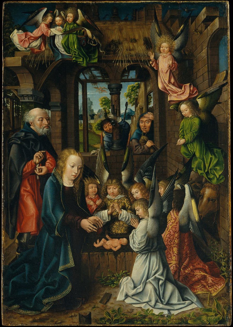 The Adoration of the Christ Child, ca. 1500 (olie på egetræspanel) af Master of Frankfurt