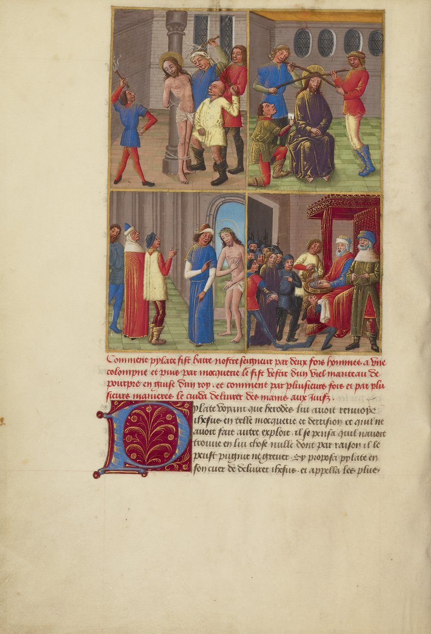Flagellationen; tornekroningen; bespottelsen af Kristus; Pilatus vasker sine hænder af Master of Guillaume Lambert