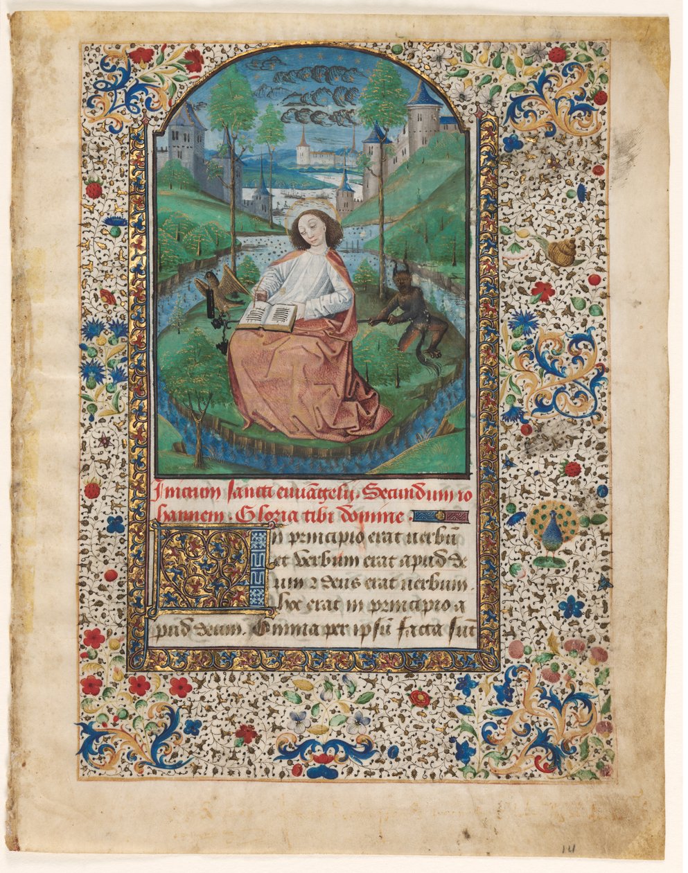 Blad fra en timebog: John on Patmos (1 af 2 udskårne blade) af Master of Jacques de Luxembourg