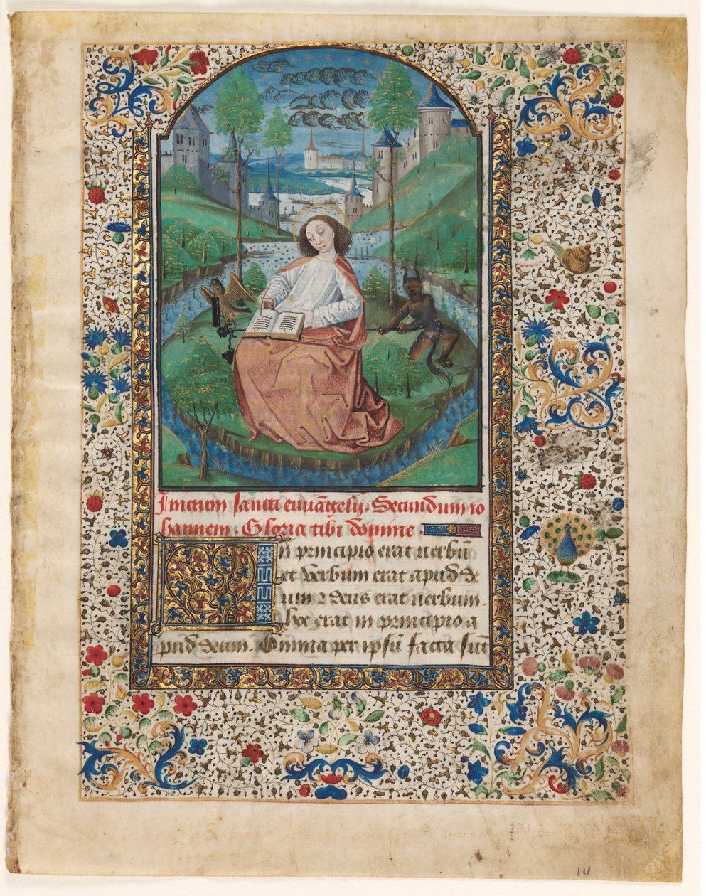 Blad fra en timebog: Johannes på Patmos 1 af 2 udskårne blade, ca. 1465. af Master of Jacques de Luxembourg