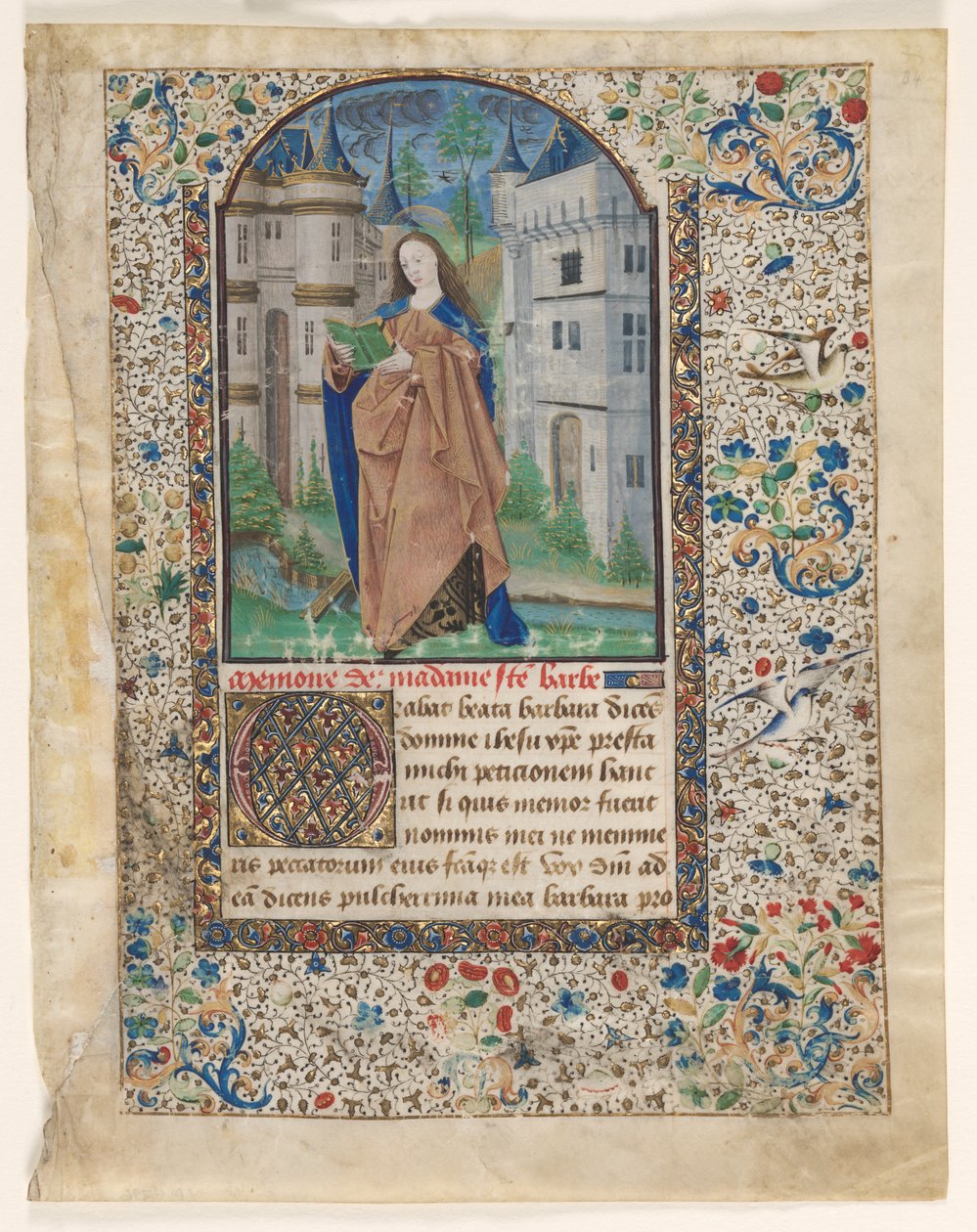 Blad fra en timebog: St. Barbara 2 af 2 udskårne blade, ca. 1465. af Master of Jacques de Luxembourg
