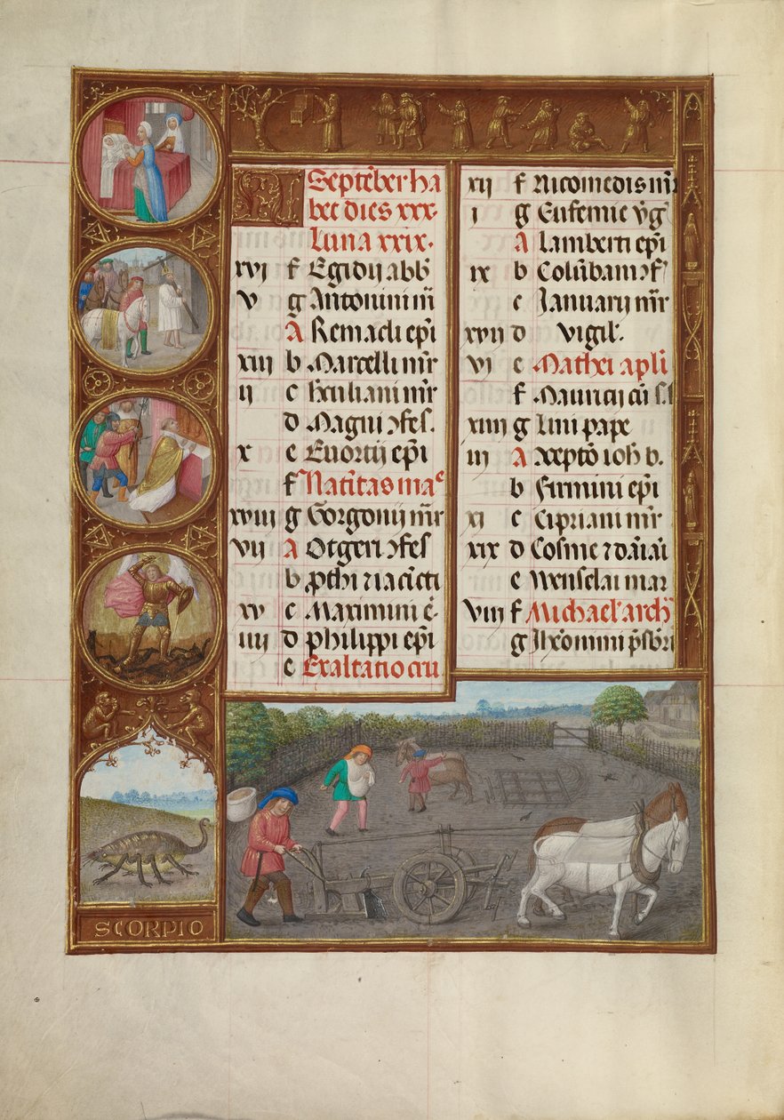 Kalenderside for september; Pløjning og såning; Skorpionen af Master of James IV of Scotland