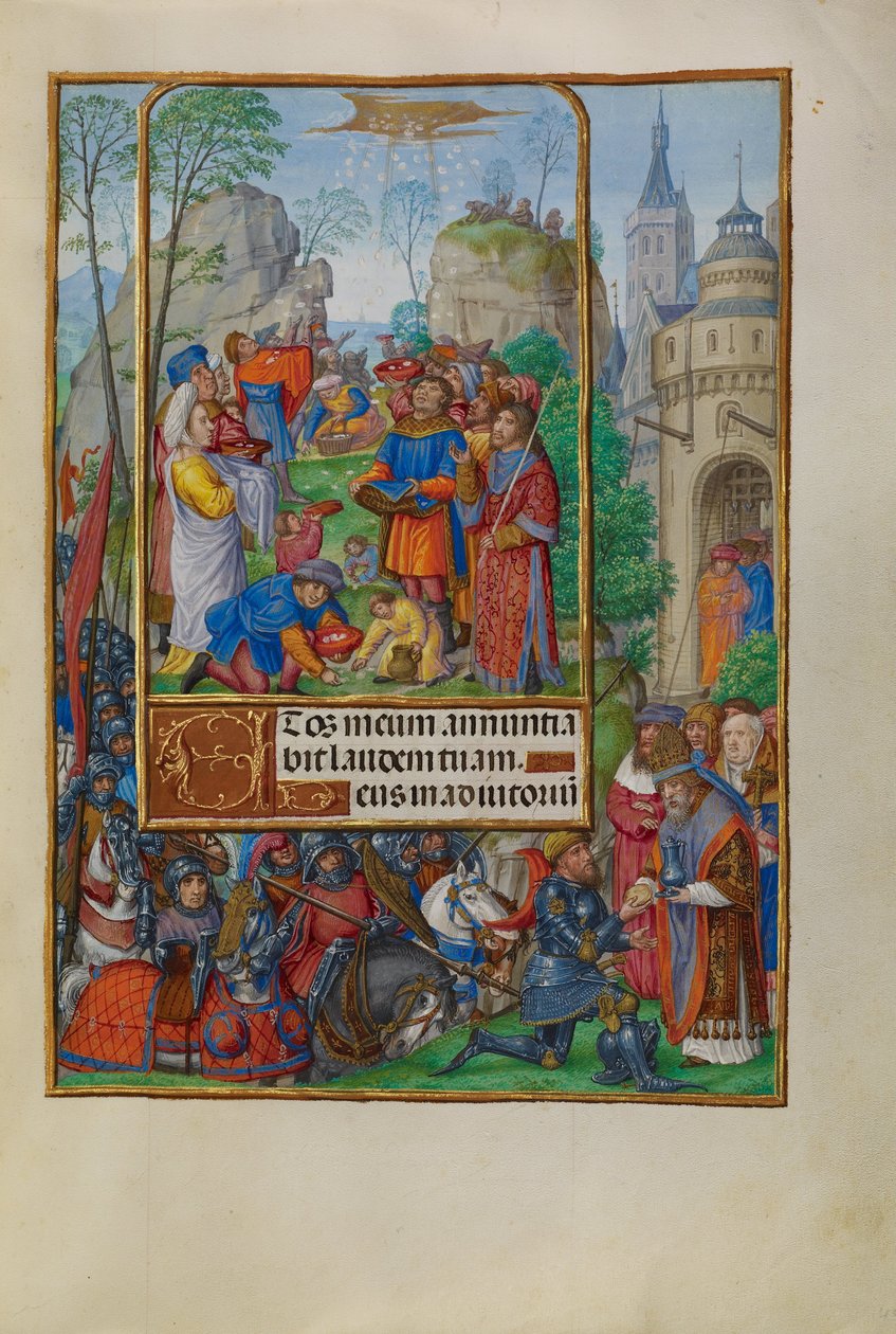 Israelitterne samler Manna fra himlen af Master of James IV of Scotland