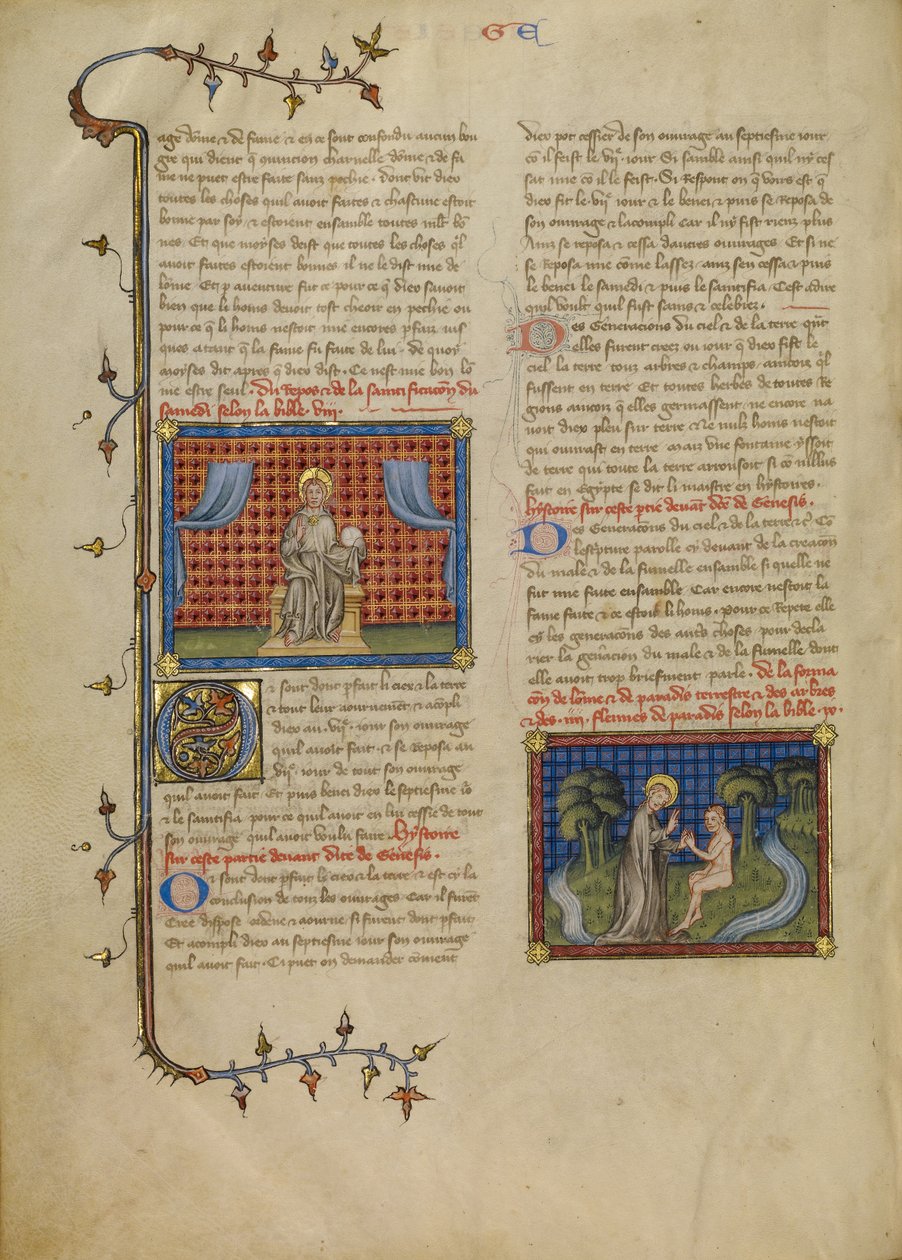 Hvilens dag: Herren troner; Gud og Adam i haven af Master of Jean de Mandeville