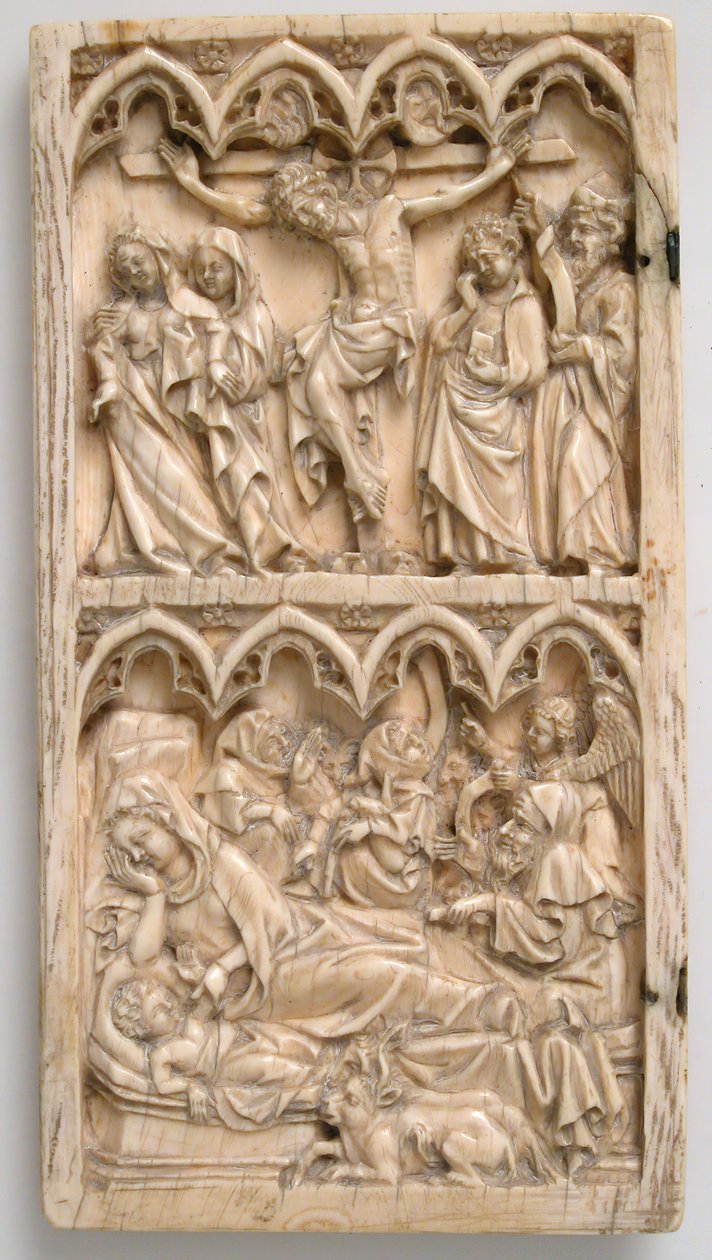Blad fra en Diptykon med korsfæstelse og fødsel, tysk, ca. 1375-1400. af Master of Kremsmunster