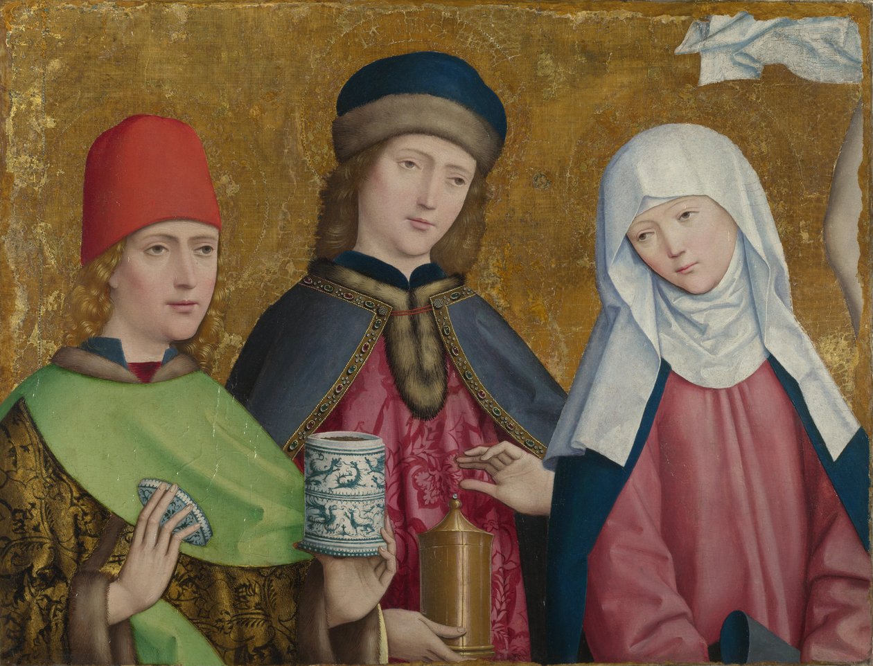 De hellige Cosmas og Damian og Jomfruen Den Liesborn-altertavle, ca. 1470-1480 af Master of Liesborn
