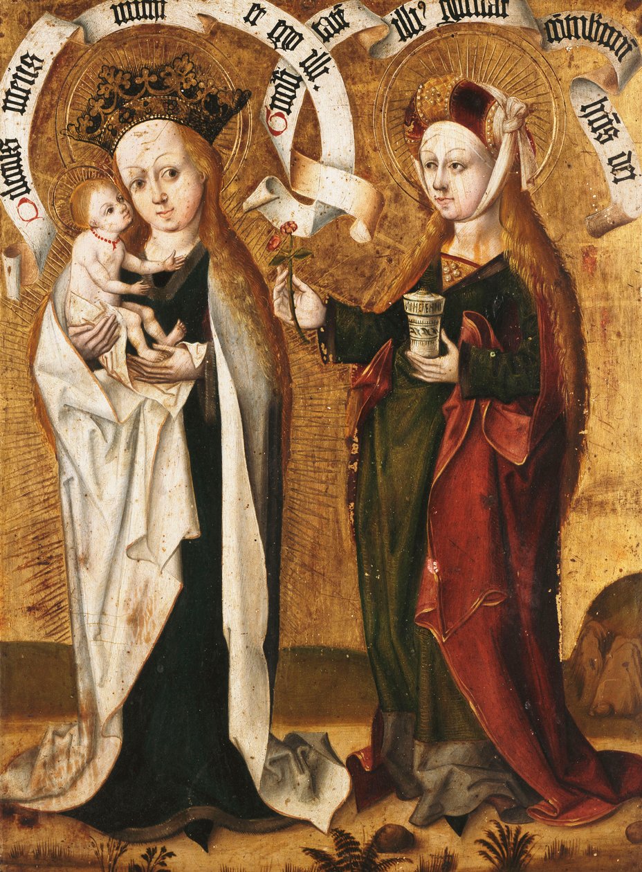 Jomfruen og barnet med Sankt Maria Magdalena, der tilbyder barnet en rose af Master of Liesborn