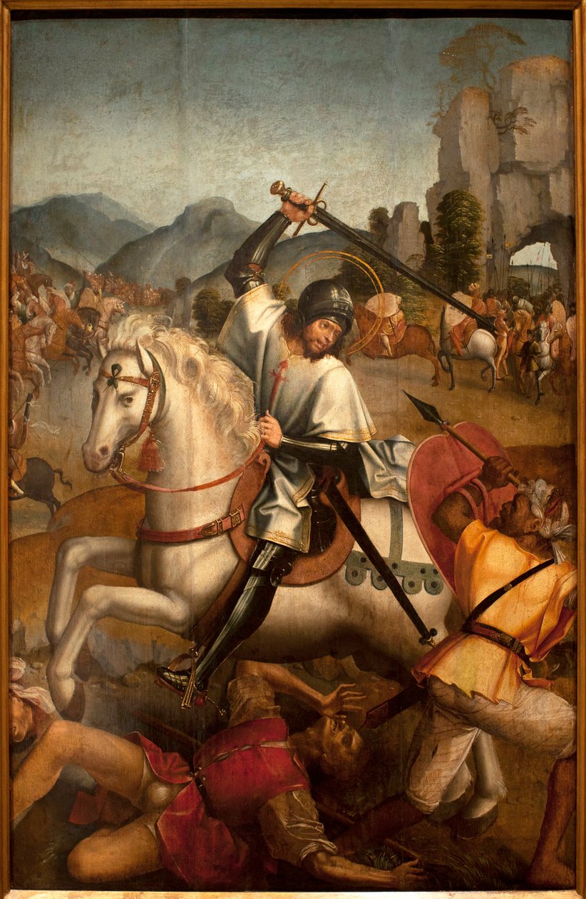 Saint Jacques combat les moures - Maleri attribuee au maitre de Lourinha, olie på træ, ca. 1520 (St. James kæmper mod heden, af Lourinhas mester, olie på panel, ca. 1520) - Museum of Ancient Arts of Lissabon (Portugal) af Master of Lourinha