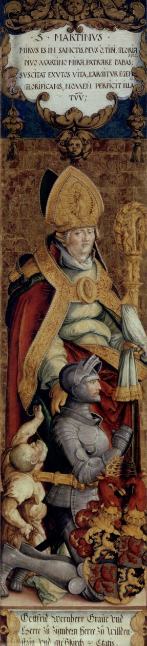 Tysk: Der Heilige Martin mit Bettler und dem Stifter Gottfried Werner von Zimmern Saint Martin with the beggar and the donor Gottfried Werner of Zimmern af Master of Messkirch
