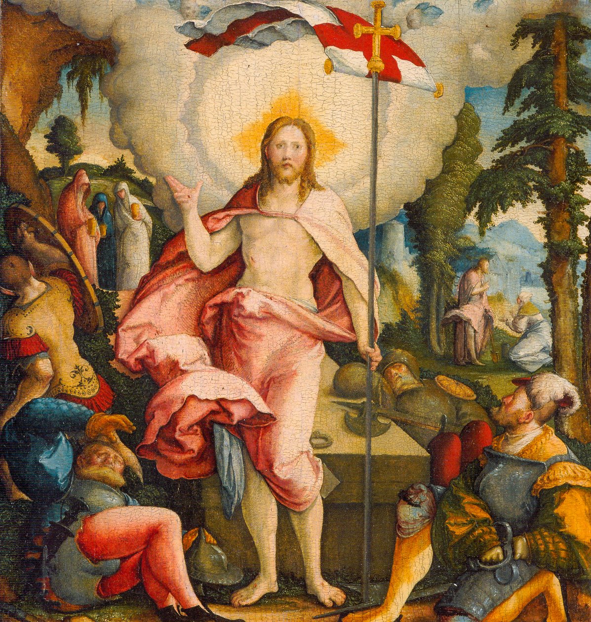 Tysk: Die Auferstehung Christi und Noli me tangere Kristi opstandelse og Noli me tangere af Master of Messkirch