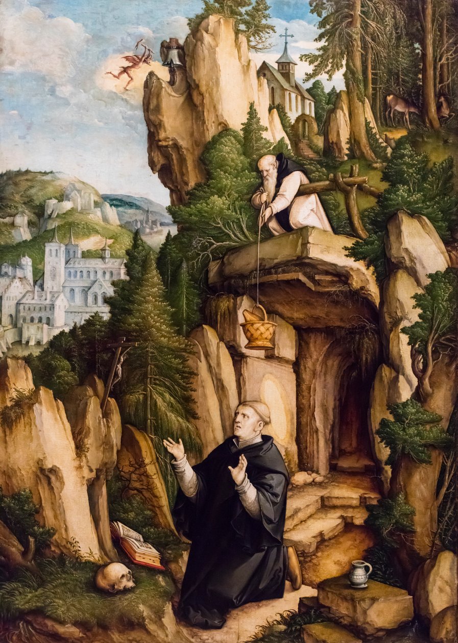 Sankt Benedikt som bedende eremit, ca. 1540 (Tempera og olie på træ (lindetræ)) af Master of Messkirch