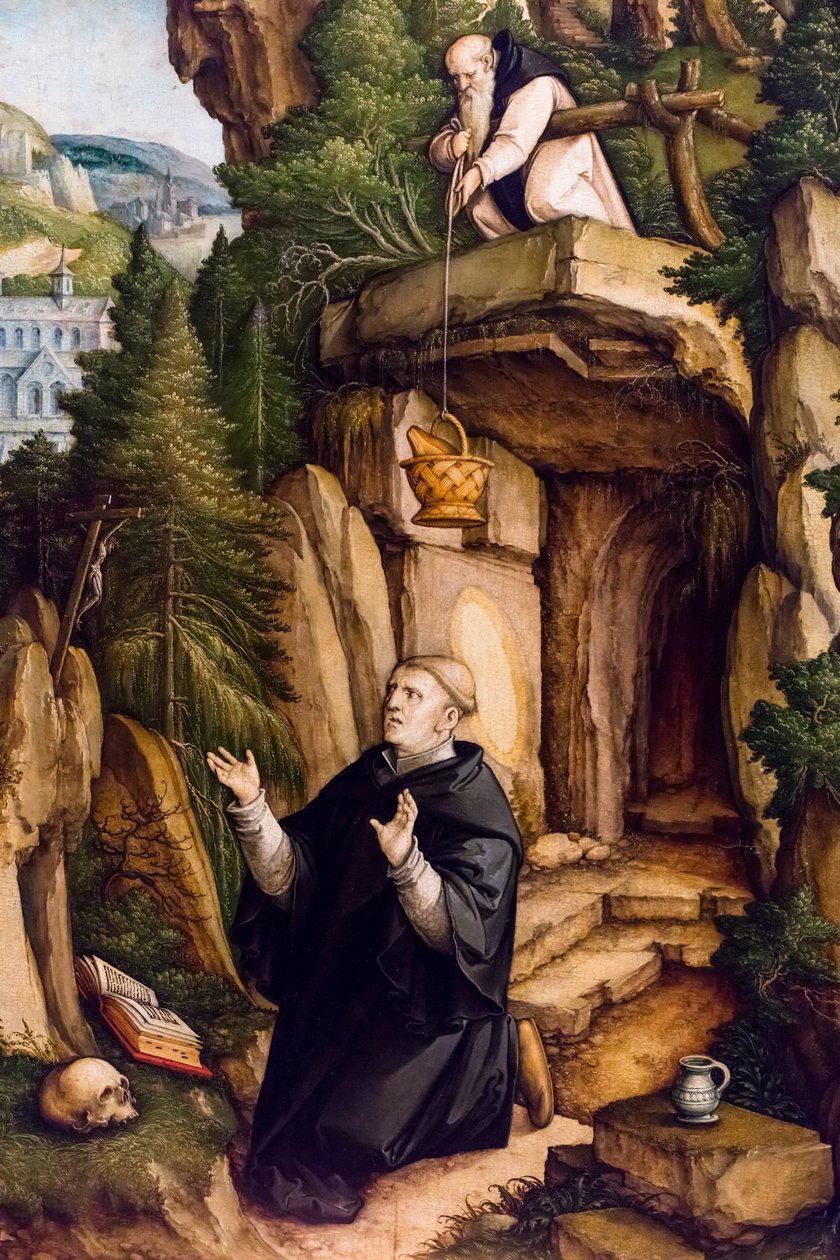 Sankt Benedikt som bedende eremit, ca. 1540 (Tempera og olie på træ (lindetræ)) af Master of Messkirch