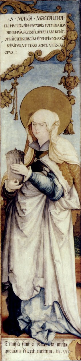 ægte fløj eksteriør af det tidligere højalter i St. Martins Kirke, St. Maria Magdalena; Statsgalleriet Stuttgart, tidligere Donaueschingen, Fürstenberg Samlinger inv.nr. 73-75 af Master of Messkirch