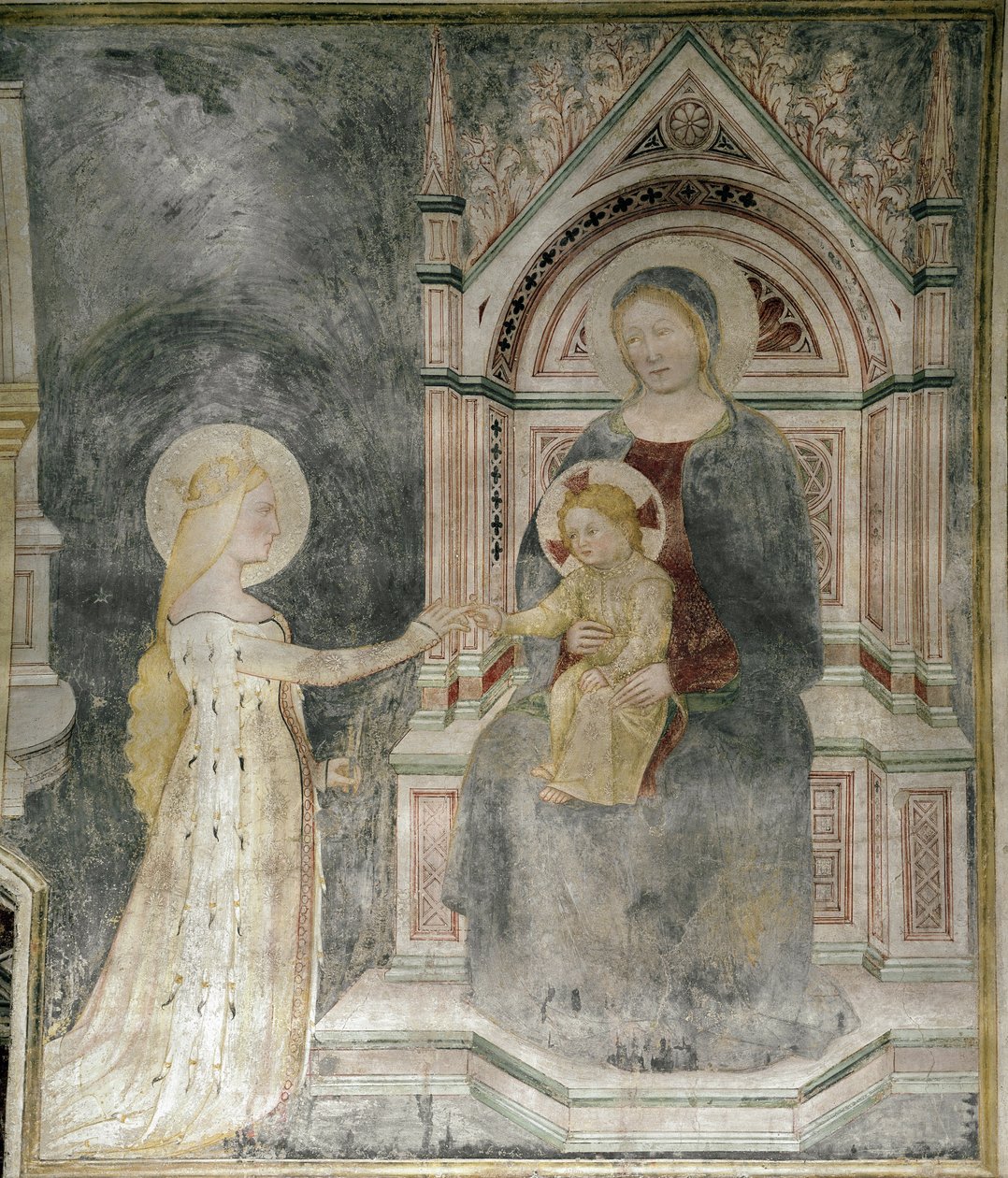 Kristi spirituelle ægteskab med Sankt Maria Magdalena, detaljer. (ca. 1377, Fresco placeret på lærred) af Master of Mocchirolo