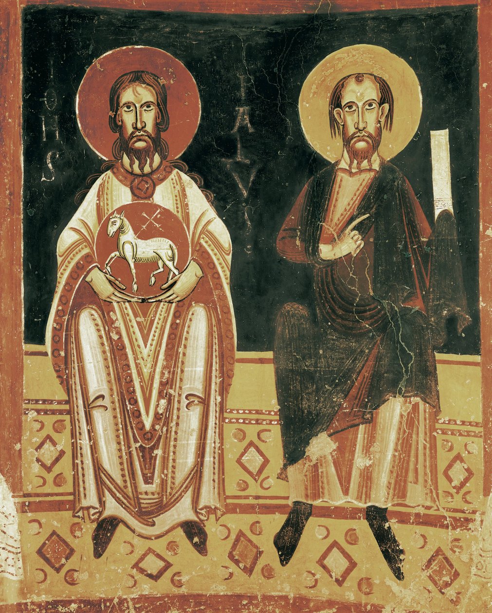 Ret detalje med repræsentationen af St. Paul og St. Johannes Døberen af Master of Pedret