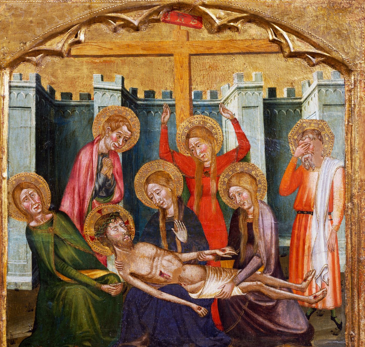 Aflejring i graven af Mesteren af Rubio (1300-tallet), predella af altertavlen fra Santa Maria-kirken, Rubio, maleri på træ. af Master of Rubió