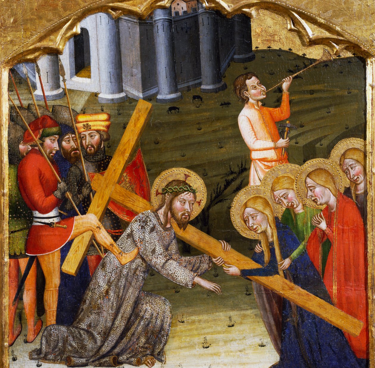 Jesus bærer korset, af Mesteren af Rubio (1300-tallet), predella af altertavlen fra Santa Maria-kirken, Rubio, maleri på træ. af Master of Rubió