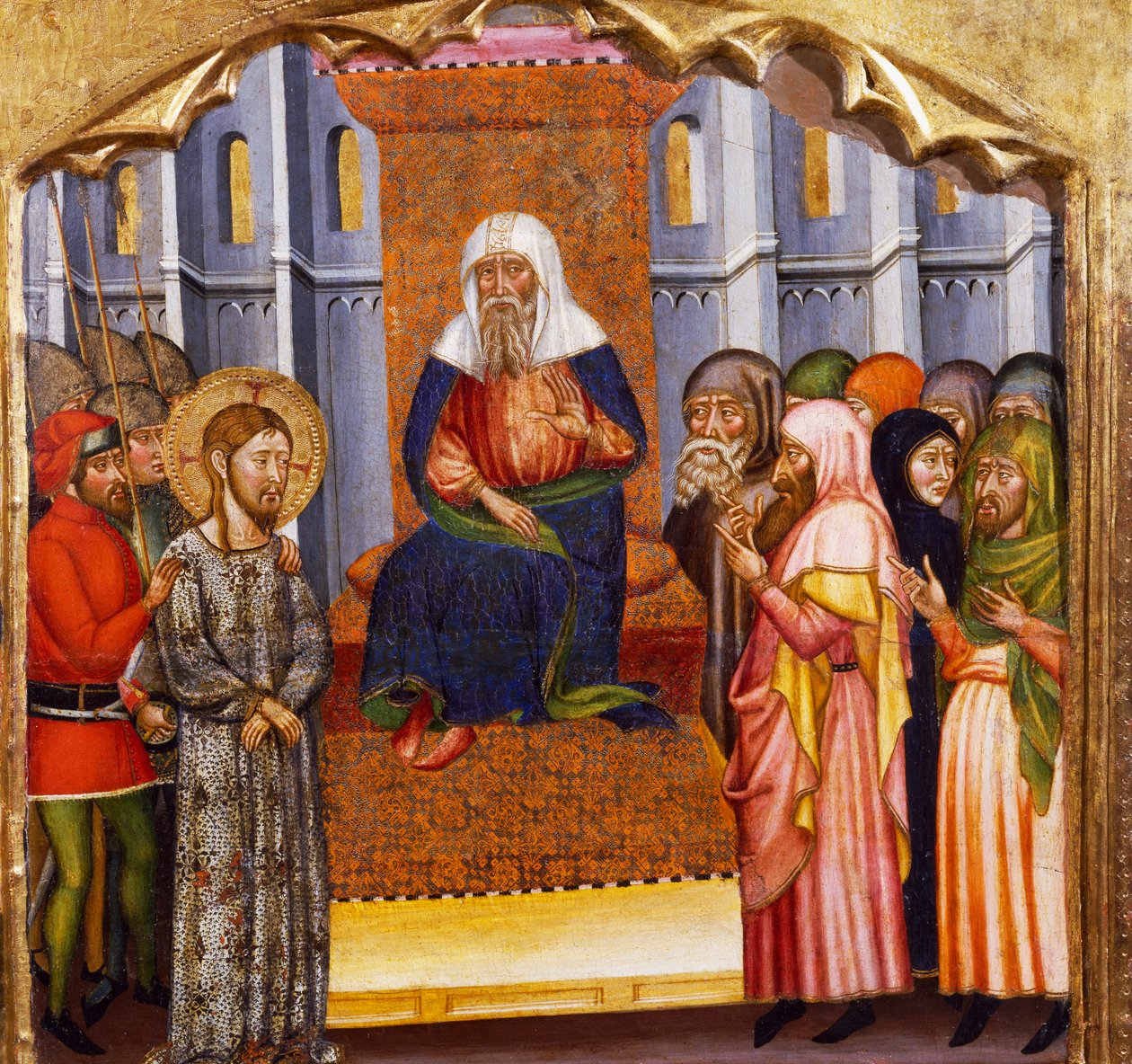 Retssagen mod Jesus, af Mesteren af Rubio (1300-tallet), predella af altertavlen fra Santa Maria-kirken, Rubio, maleri på træ. af Master of Rubió