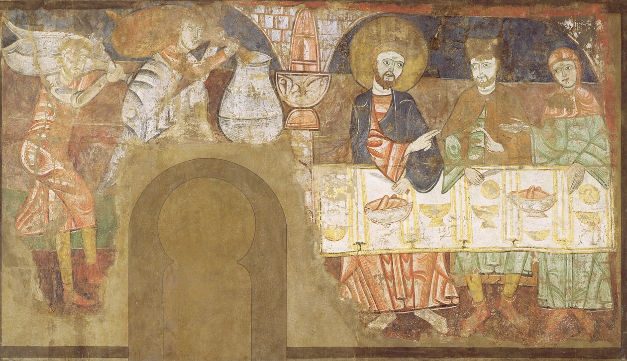 Ægteskabet i Cana, ca. 1150 (fresko monteret på lærred) af Master of San Baudelio de Berlanga