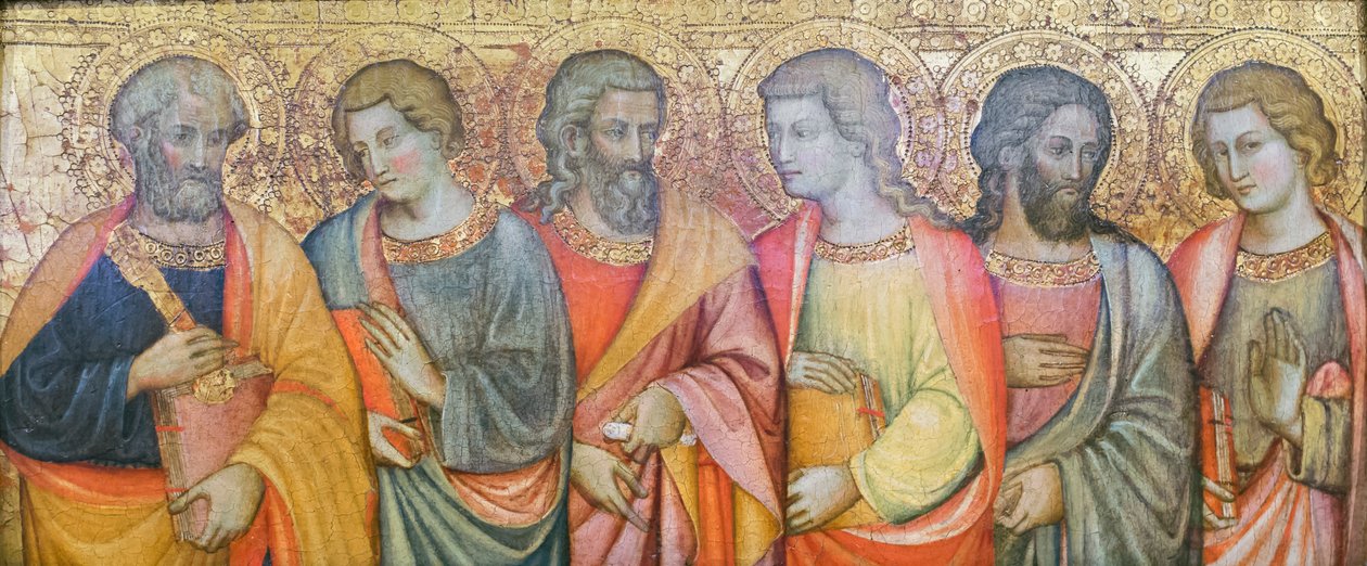 Apostle, Peter, Johannes, Andreas, Philip ?, Simon ?, Thomas ?, Maestro di san Davino (olie på panel), 1400-tallets begyndelse (olie på panel) af Master of San Davino