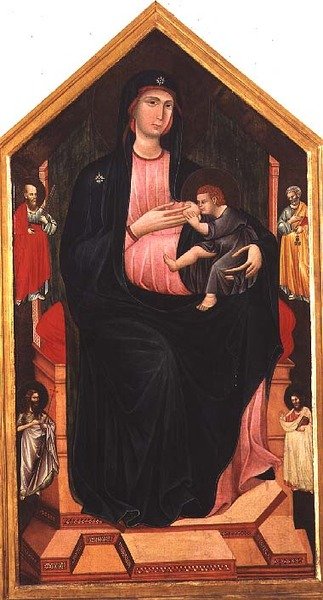 Madonna og barn med hellige (tempera på panel) af Master of San Gaggio