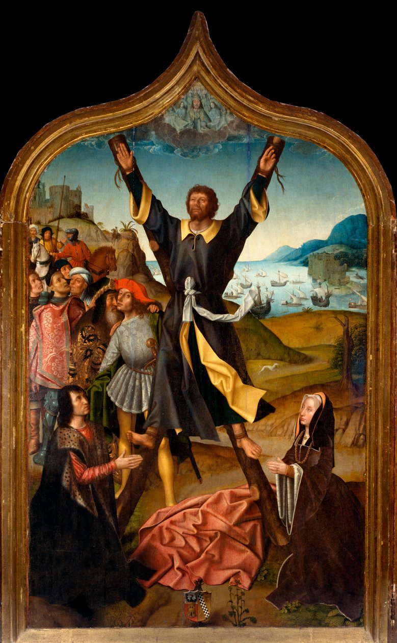 Tryptisk: "" Saint Andres martyrium"" Maleri af mesteren af ​​San Lorenzo. Sogn i San Lorenzo della Costa, Santa Margherita Ligure (Genova) af Master of San Lorenzo