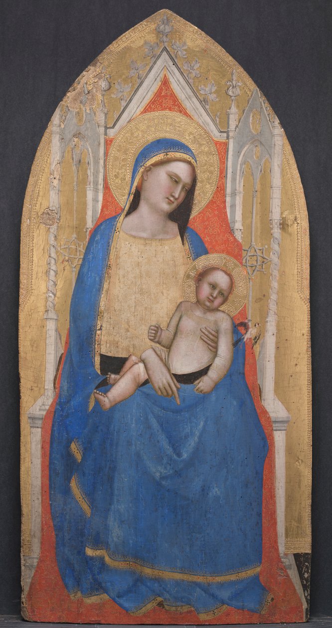 Madonna og barn på tronen af Master of San Lucchese