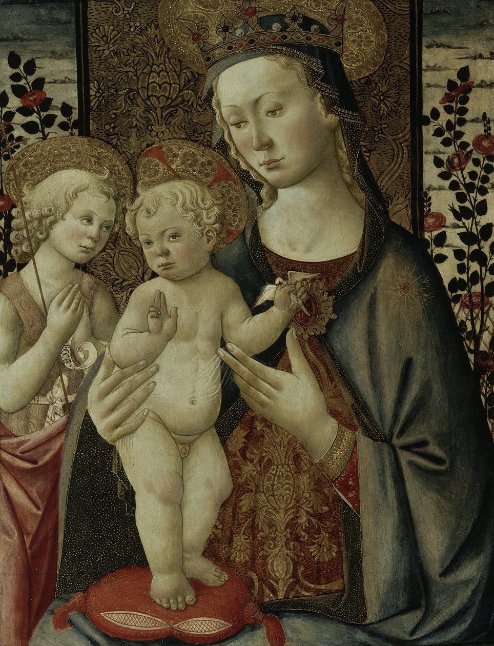 Jomfru og barn med spædbarnet Sankt Johannes, ca. 1460 af Master of San Miniato