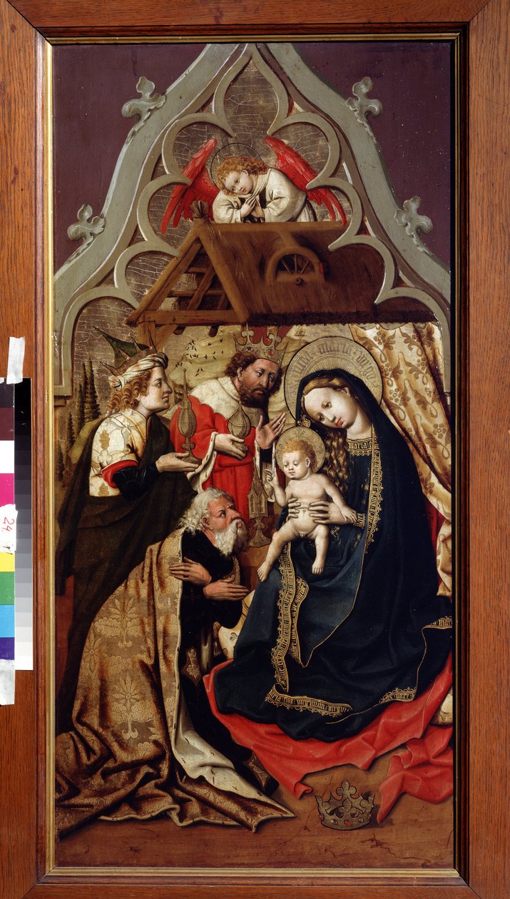 Magiernes tilbedelse. Magiernes tilbedelse. Maleri af slottets mester i Lichtenstein, østrigsk maler (aktiv fra 1430 til 1450), omkring 1440. Olie på træ. Pushkin Museum of Fine Arts, Moskva af Master of Schloss Lichtenstein